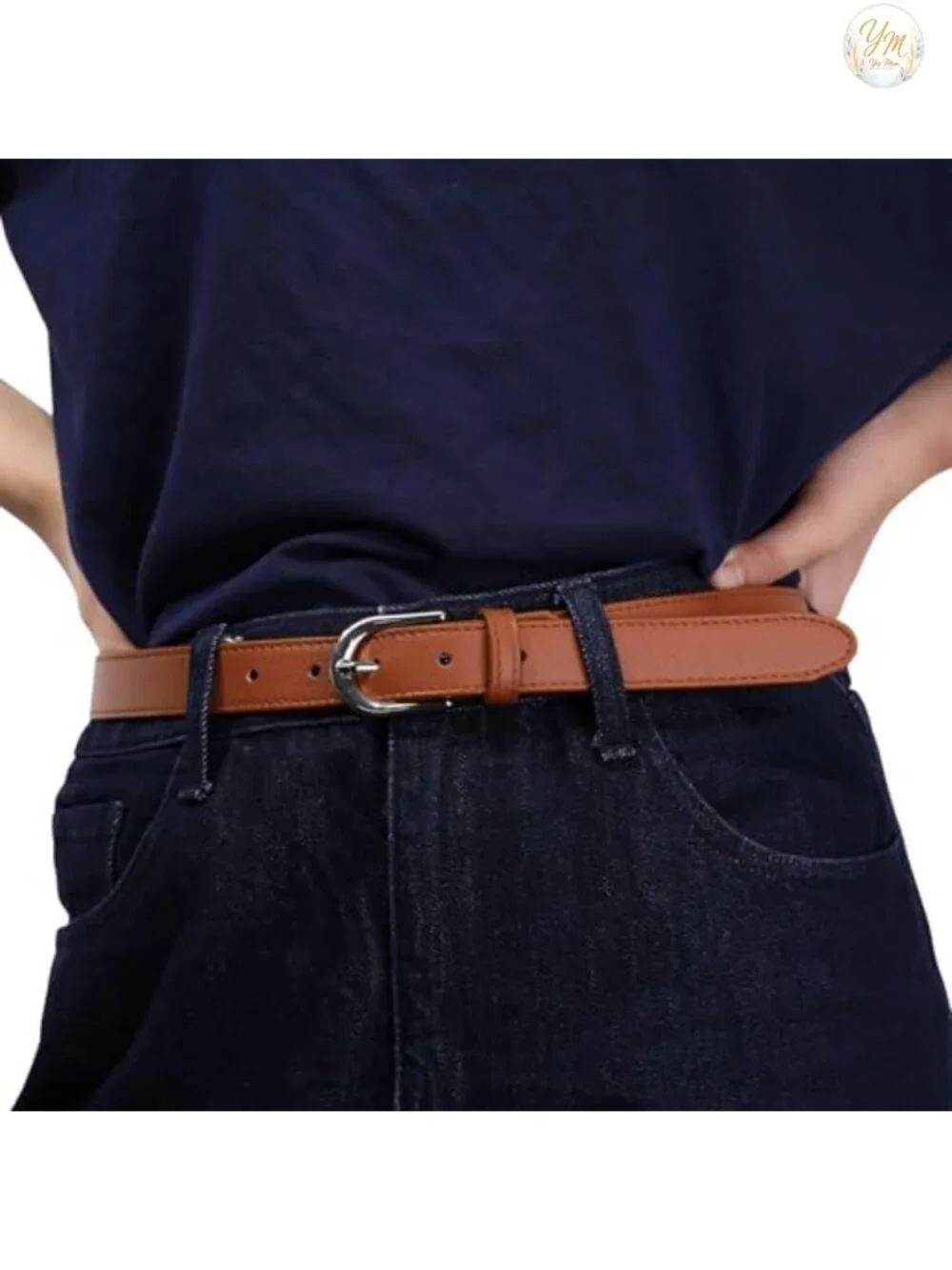 Women's Italian Leather Belt with Brass Buckle - 1 inch Wide